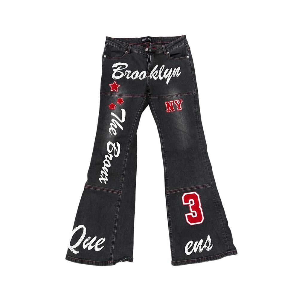 Dollskill Current Mood New York Airbrush Patched Low Waist Flare Jeans Artsy L
